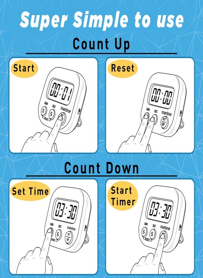 Eggssentials مجموعة Eggssentials المكونة من 4 قطع - مؤقت مطبخ بأرقام رقمية كبيرة ومنبه عالي الصوت - مؤقتات مطبخ للطبخ، والفصول الدراسية للأطفال، والصالات الرياضية، واليوغا، والمكاتب. - Image 4